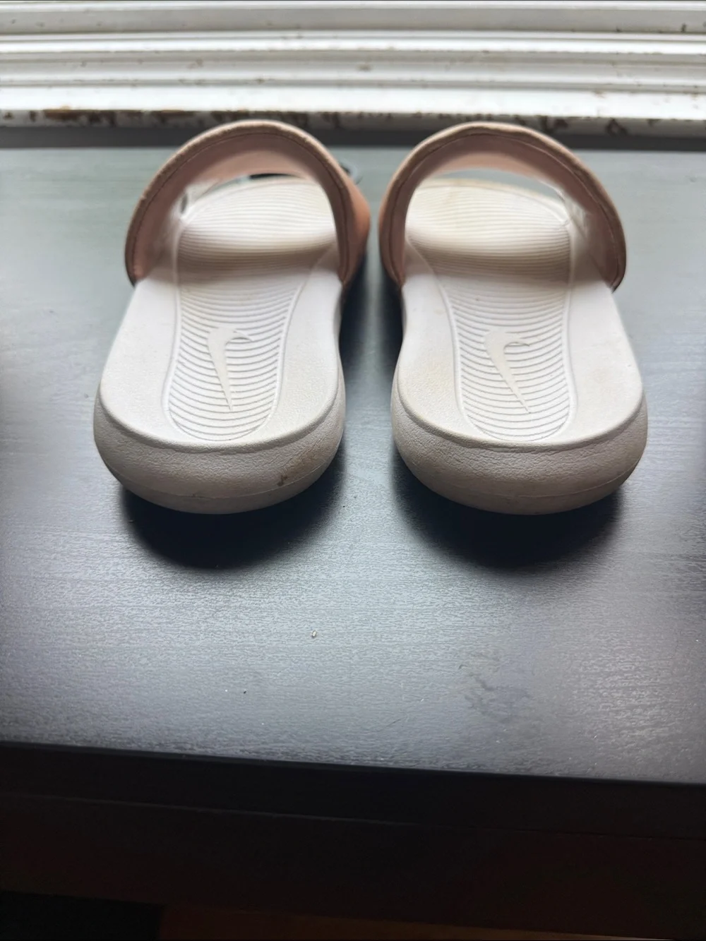Nike Slides in Metallic Rose Gold and White